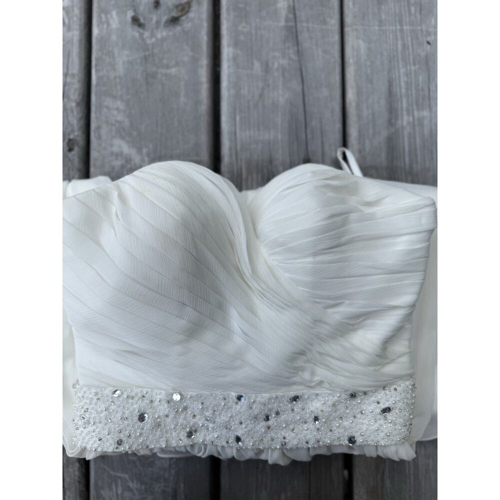 EnjoyMyWeddingDress White Chiffon Sweetheart Beaded Waist Cocktail Dress - Picture 3 of 9